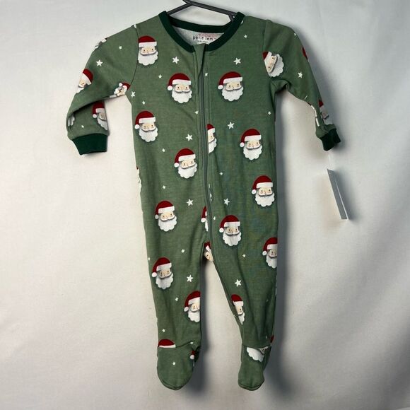 Petite Lem Green Santa Cotton Footie Sleep and Play NWT 2 way zip - Picture 1 of 14